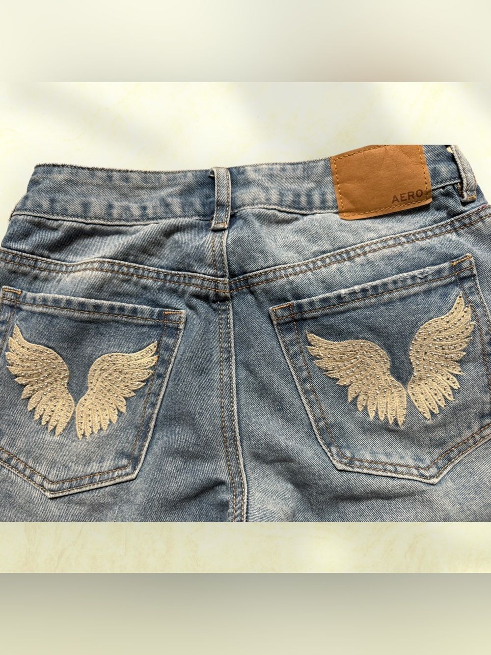 Aéropostale Y2K Style Angel Wing Embroidered Baggy Jeans - Medium Wash Size 000